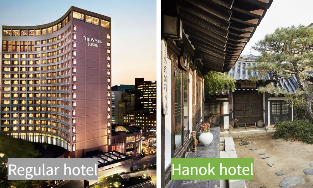 Comparando Hanok hotel con hoteles regulares